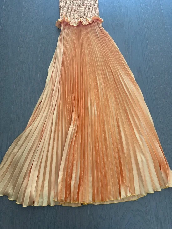 L'IDEE MAYA Yellow Gold Strapless Pleated Maxi Dress Stretch - US 8 - Picture 4 of 9